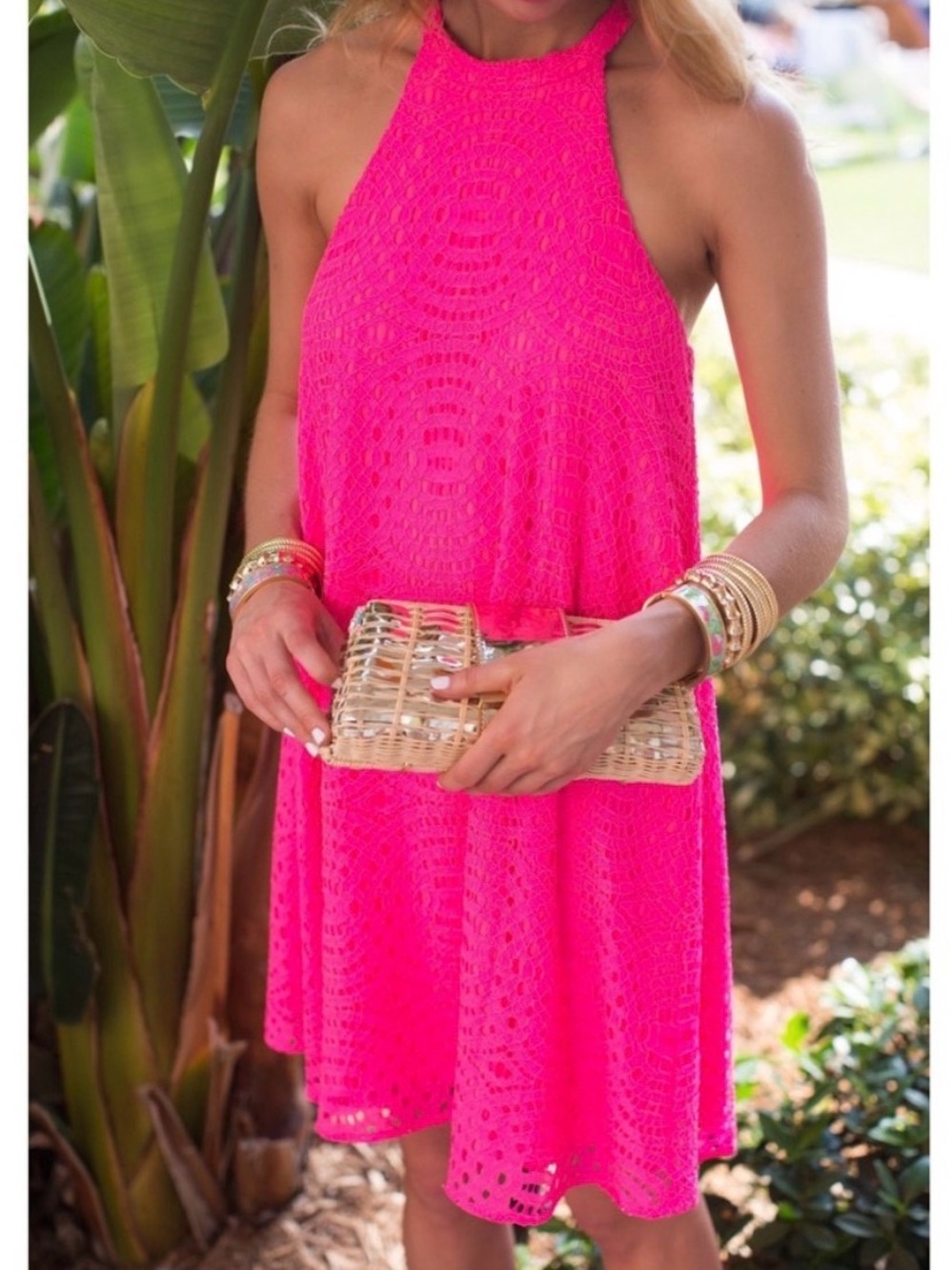 Lilly Pulitzer | Quinn Halter Swing Dress - Hot Pink Embroidered Lace - Resort